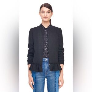 Rebeca Taylor textured tweed ruffled jacket black size 2 EUC
